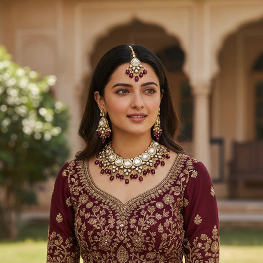 Gehana Mahal Heritage Kundan Stone Pearl And Beads Designer Necklace Set