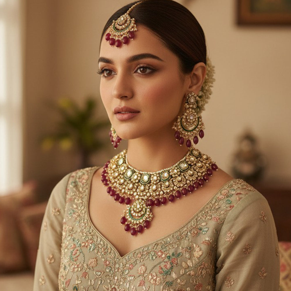 Gehana Mahal Heritage Kundan Stone Pearl And Beads Designer Necklace Set