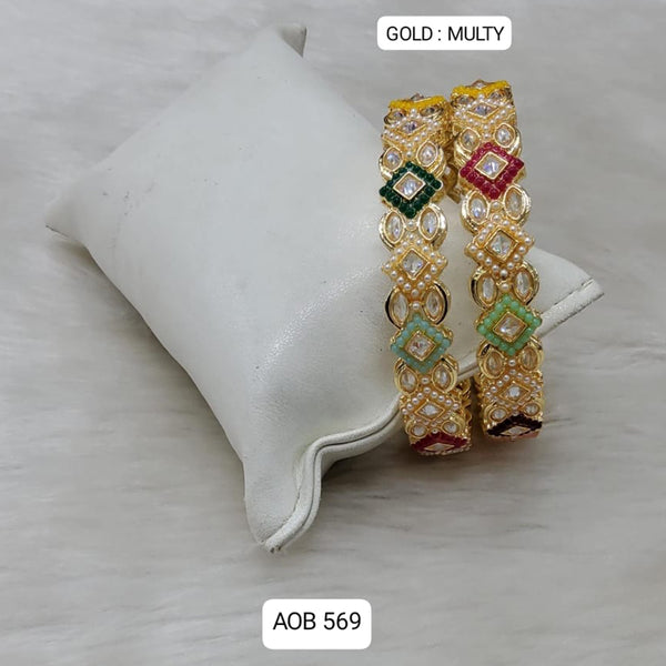 Lahore Traders Gold Plated Reversed AD Stone Bangles Set