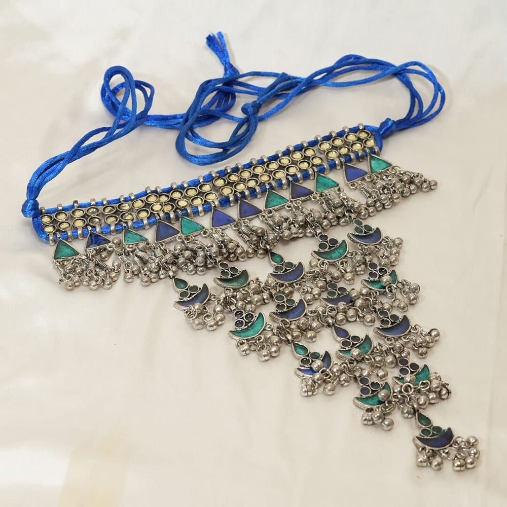 Bevy Pearls Oxidised Plated Ghugnroo Choker Necklace Set 