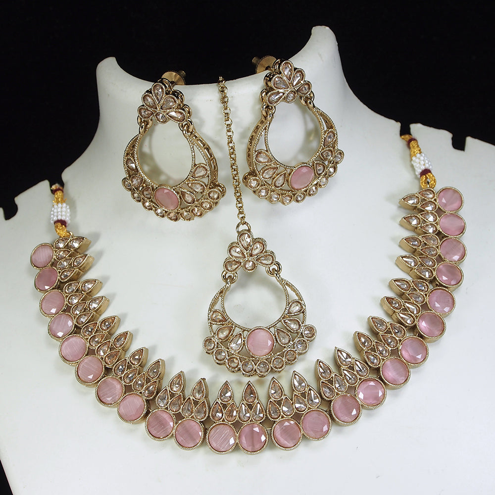 LALSO Stunning Gold plated AD/Zircon Work Necklace Jewelry Set With Maangtika