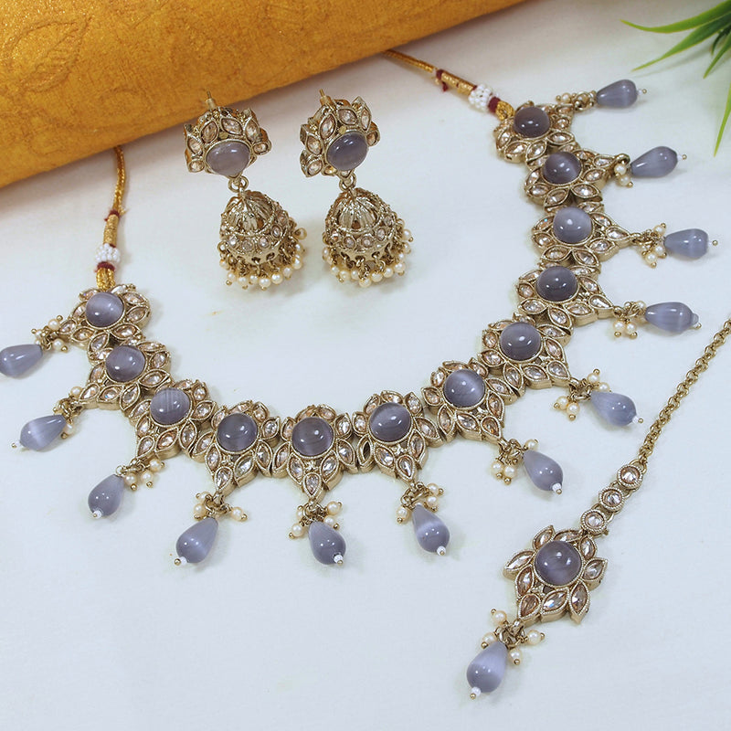 LALSO Designer Gold plated Zircon Work Necklace Jewelry Set With Maangtika