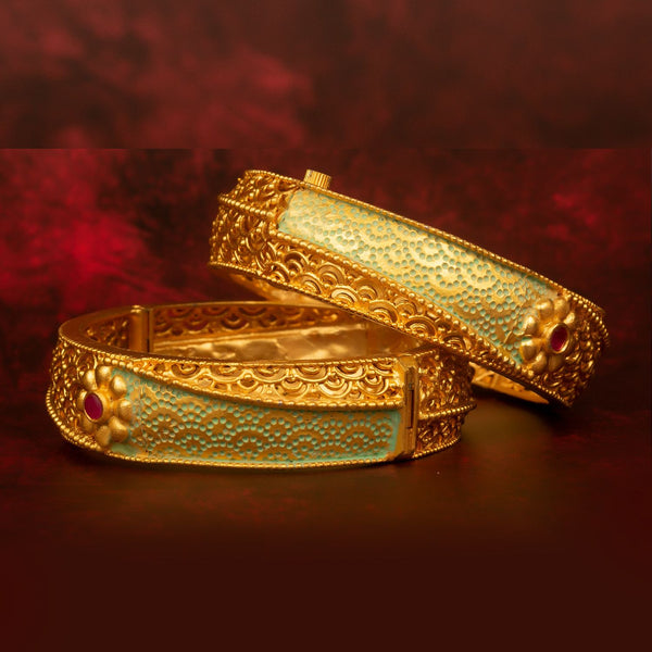 Raddhi Jewels Designer Premium Quality Rajwadi Gold Plated Brass Openable Kada/Bangles Set