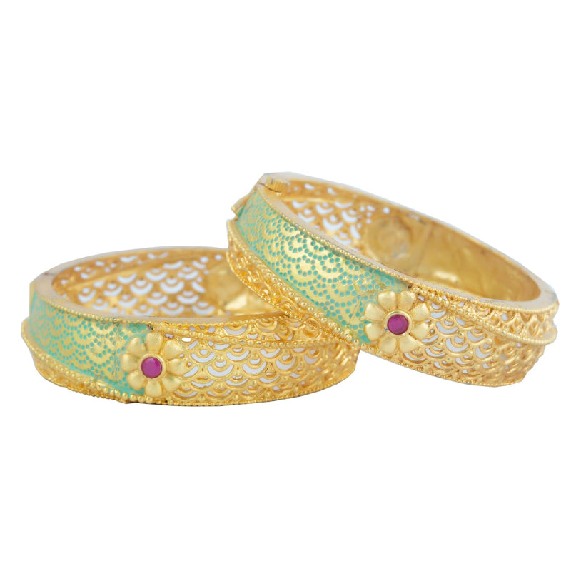 Raddhi Jewels Designer Premium Quality Rajwadi Gold Plated Brass Openable Kada/Bangles Set