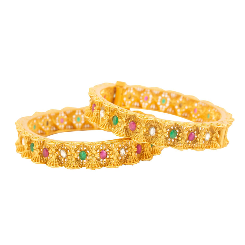 Raddhi Jewels Designer Premium Quality Rajwadi Gold Plated Brass Openable Kada/Bangles Set