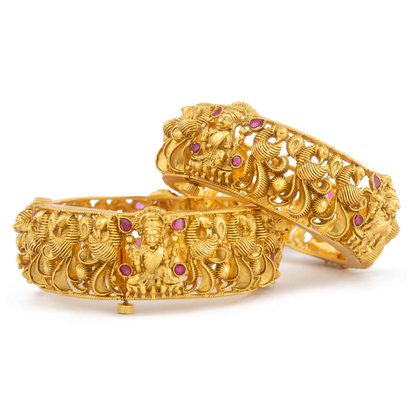 Raddhi Jewels Designer Premium Quality Rajwadi Gold Plated Brass Openable Kada/Bangles Set