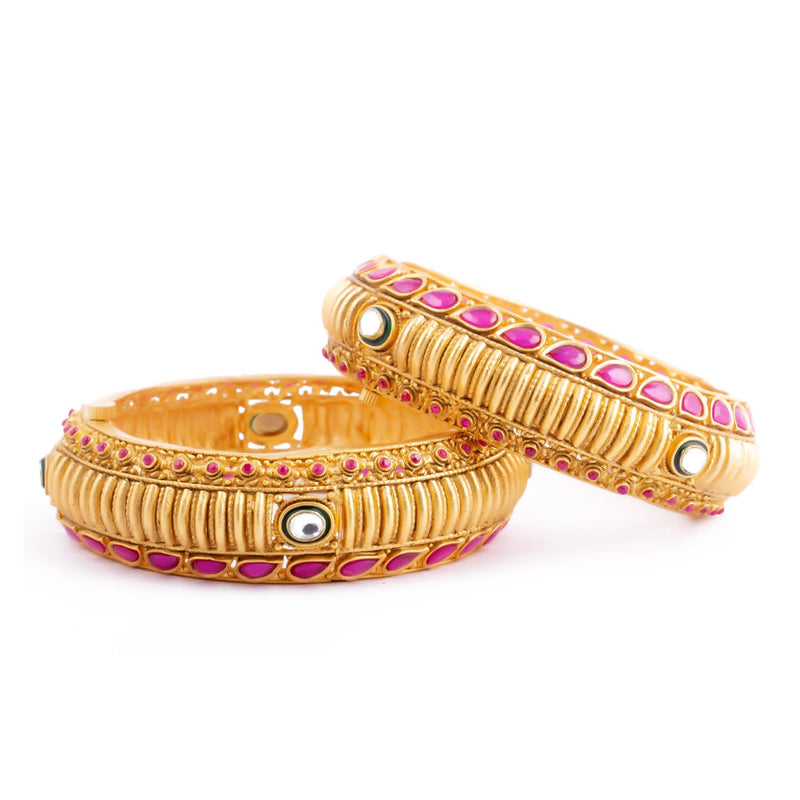 Raddhi Jewels Designer Premium Quality Rajwadi Gold Plated Brass Openable Kada/Bangles Set