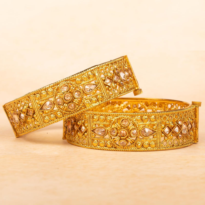 Raddhi Jewels Designer Premium Quality Rajwadi Gold Plated Brass Openable Kada/Bangles Set