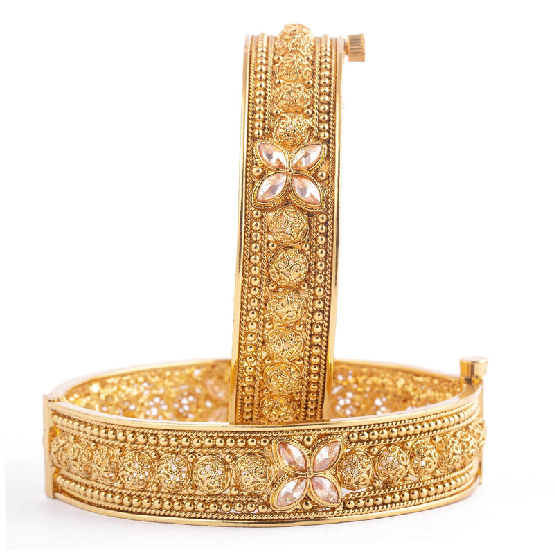 Raddhi Jewels Designer Premium Quality Rajwadi Gold Plated Brass Openable Kada/Bangles Set