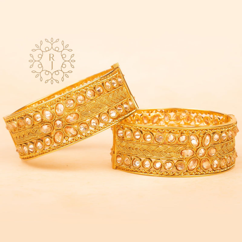 Raddhi Jewels Designer Premium Quality Rajwadi Gold Plated Brass Openable Kada/Bangles Set