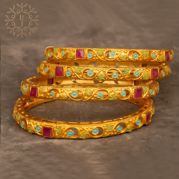 Raddhi Jewels Designer Premium Quality Rajwadi Gold Plated Brass Openable Kada/Bangles Set