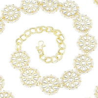 Etnico Gold Plated Traditional Floral Design Kundan & Pearl Adjustable Kamarband/Belly Chain/Wait Belt For Women (B042W)