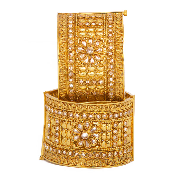 Raddhi Jewels Designer Premium Quality Rajwadi Gold Plated Brass Openable Kada/Bangles Set