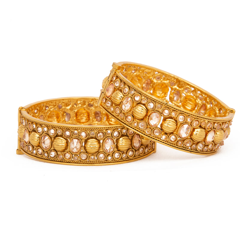 Raddhi Jewels Designer Premium Quality Rajwadi Gold Plated Brass Openable Kada/Bangles Set