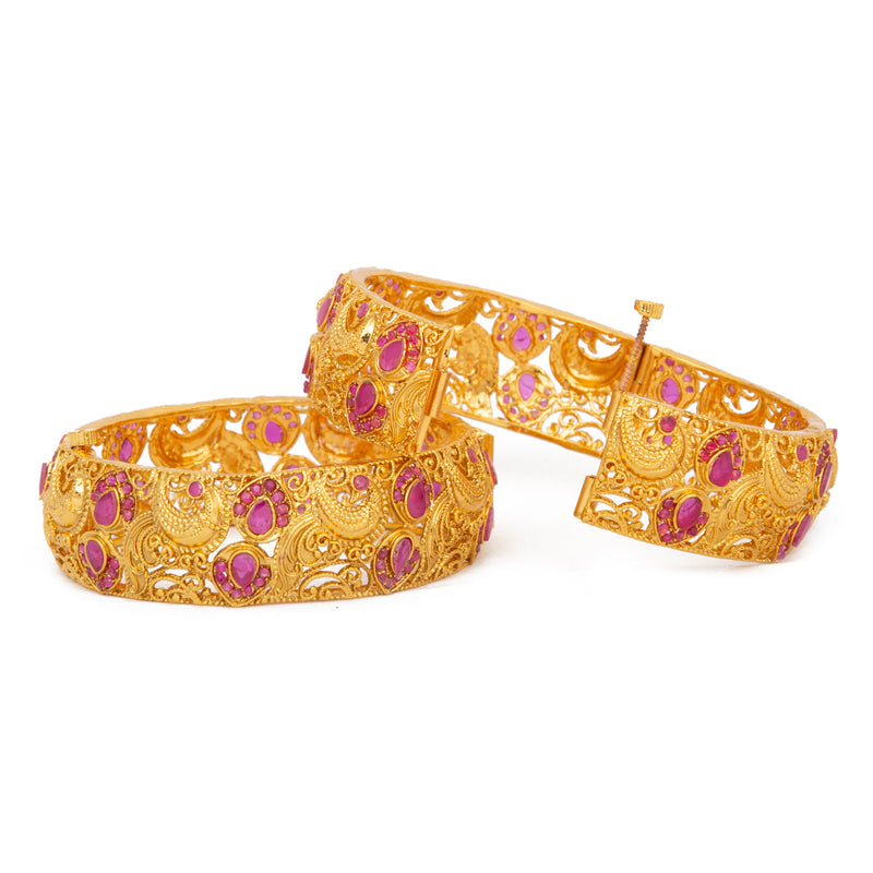 Raddhi Jewels Designer Premium Quality Rajwadi Gold Plated Brass Openable Kada/Bangles Set