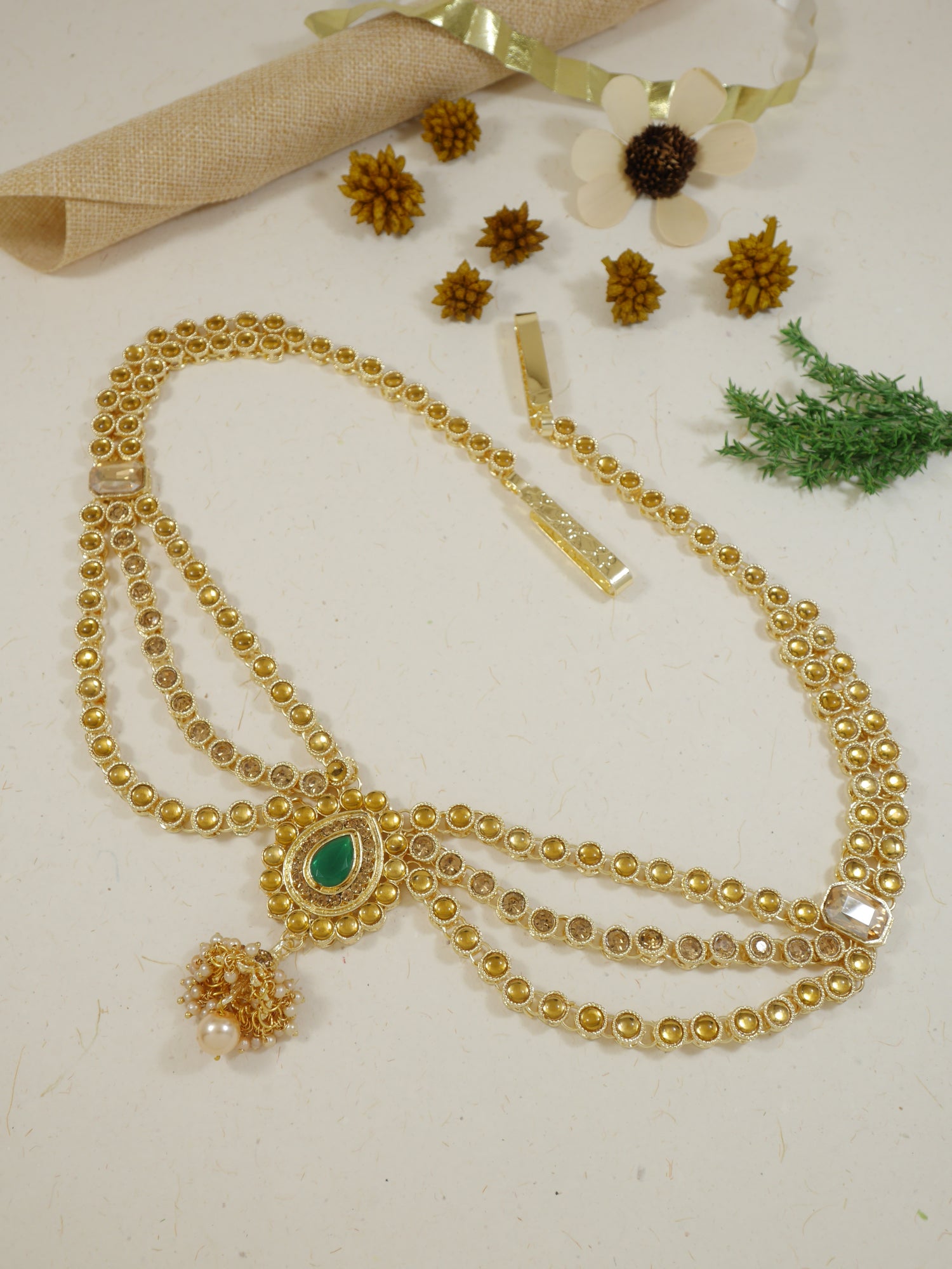 Etnico Gold Plated Traditional Kundan Stone Adjustable Kamarband/Belly Chain/Kandora/Wait Belt For Women/Girls (B051G)