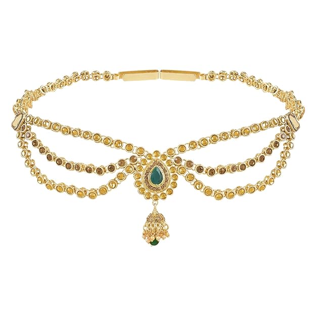 Etnico Gold Plated Traditional Kundan Stone Adjustable Kamarband/Belly Chain/Kandora/Wait Belt For Women/Girls (B051G)