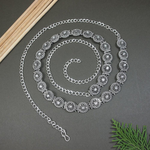 Etnico Navratri Ethnic Silver Oxidised Adjustable Boho Floral Design Waist Chain/Belly Chain/Kamarband For Women (B057S)