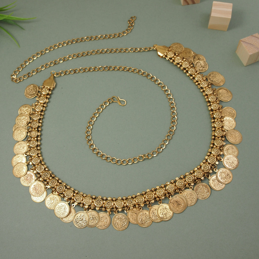 Etnico Gold Plated Traditional Coin Tassel Adjustable Boho Waist Chain/Belly Chain/Kamarband For Women (B059FL)