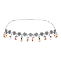 Etnico Navratri Eathnic Silver Oxidised Floral Design Handcrafted With Shell and Ghungroo Adjustable Kamarband/Belly Chain For Women (B060S)