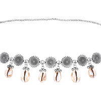 Etnico Navratri Eathnic Silver Oxidised Floral Design Handcrafted With Shell and Ghungroo Adjustable Kamarband/Belly Chain For Women (B060S)