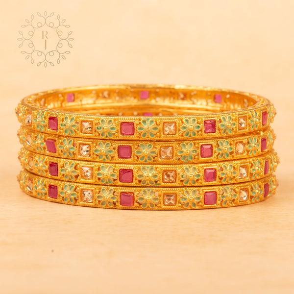 Raddhi Jewels Designer Premium Quality Rajwadi Gold Plated Brass Openable Kada/Bangles Set