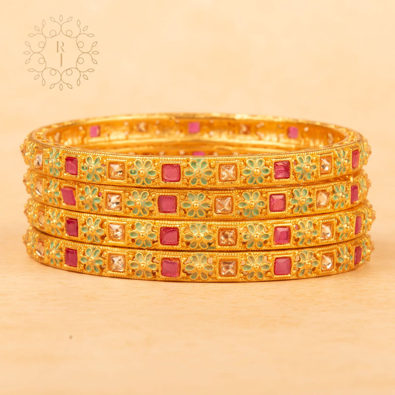 Raddhi Jewels Designer Premium Quality Rajwadi Gold Plated Brass Openable Kada/Bangles Set