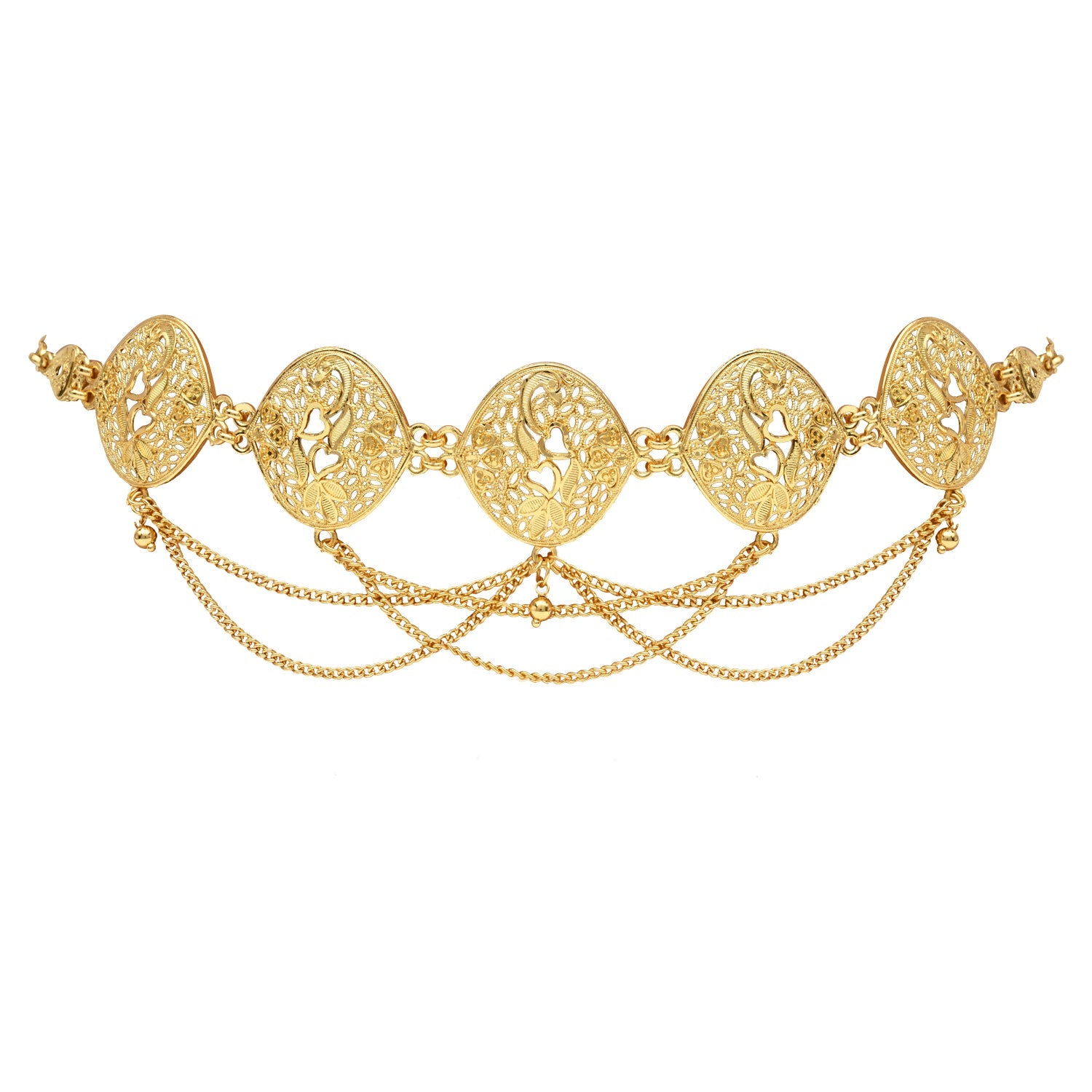 Etnico Gold Plated Traditional Multi Layered Adjustable Boho Waist Chain/Belly Chain/Kamarband For Women