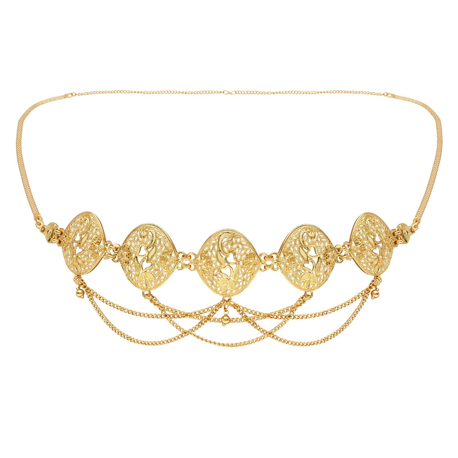 Etnico Gold Plated Traditional Multi Layered Adjustable Boho Waist Chain/Belly Chain/Kamarband For Women