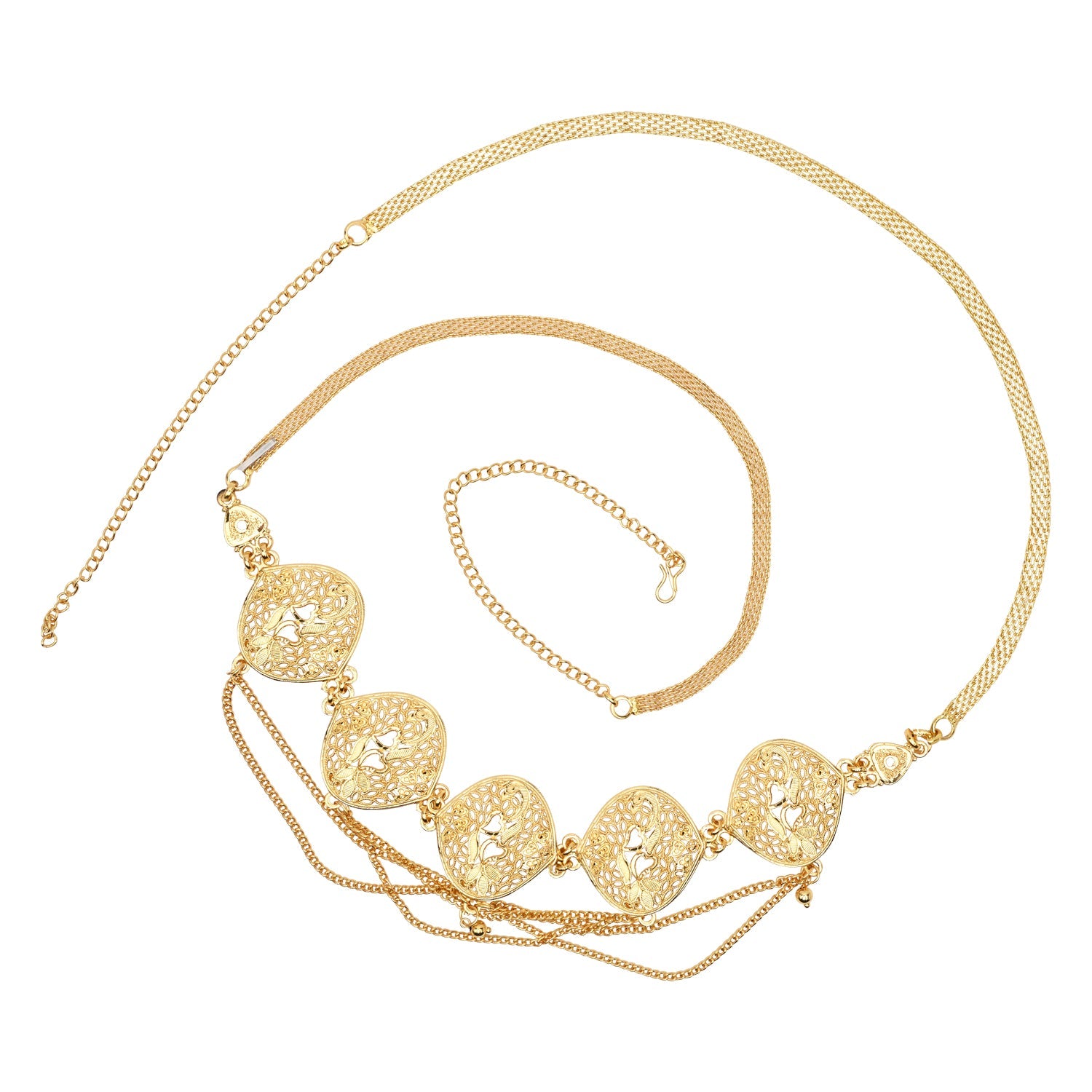 Etnico Gold Plated Traditional Multi Layered Adjustable Boho Waist Chain/Belly Chain/Kamarband For Women