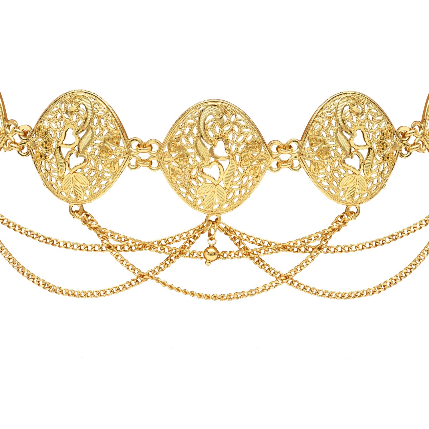 Etnico Gold Plated Traditional Multi Layered Adjustable Boho Waist Chain/Belly Chain/Kamarband For Women