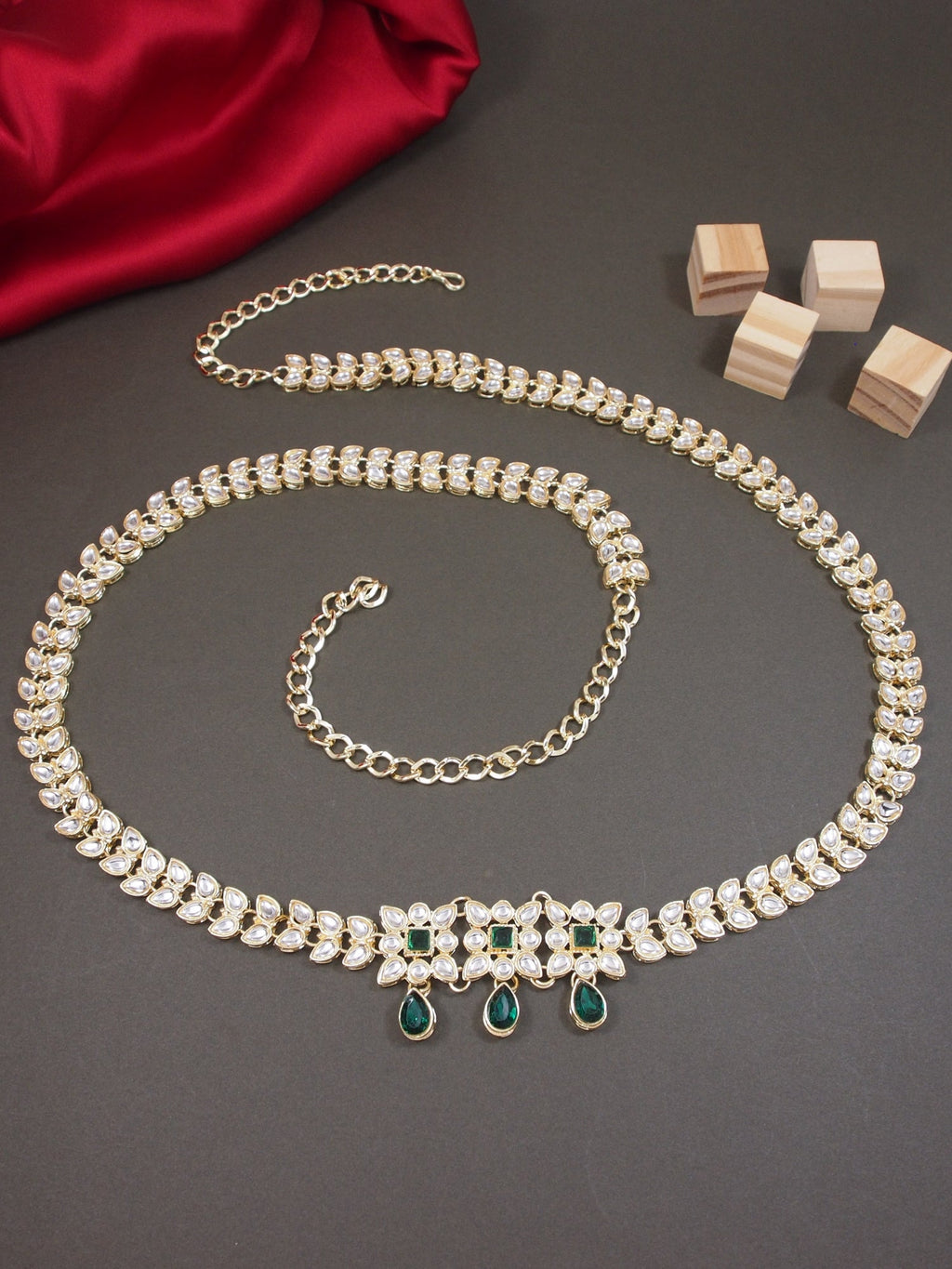 Etnico Gold Plated Traditional Kundan Adjustable Waist Chain/Belly Chain/Kamarband For Women