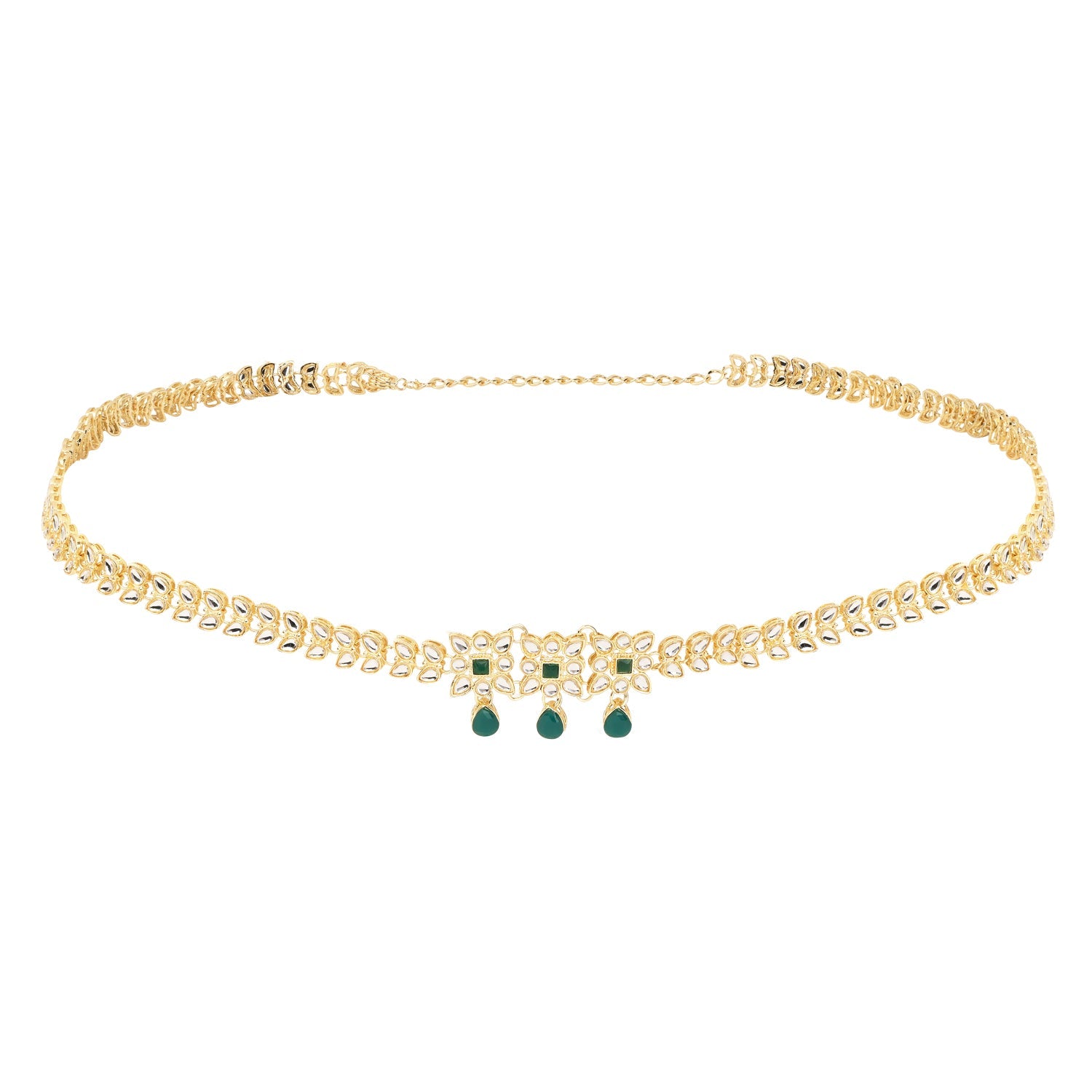 Etnico Gold Plated Traditional Kundan Adjustable Waist Chain/Belly Chain/Kamarband For Women