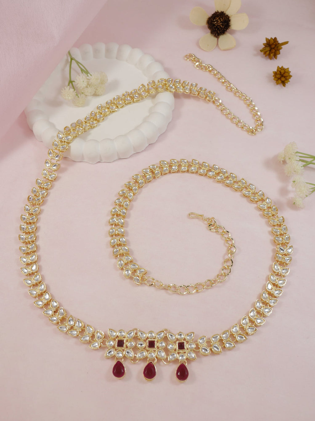 Etnico Gold Plated Traditional Kundan Adjustable Waist Chain/Belly Chain/Kamarband For Women