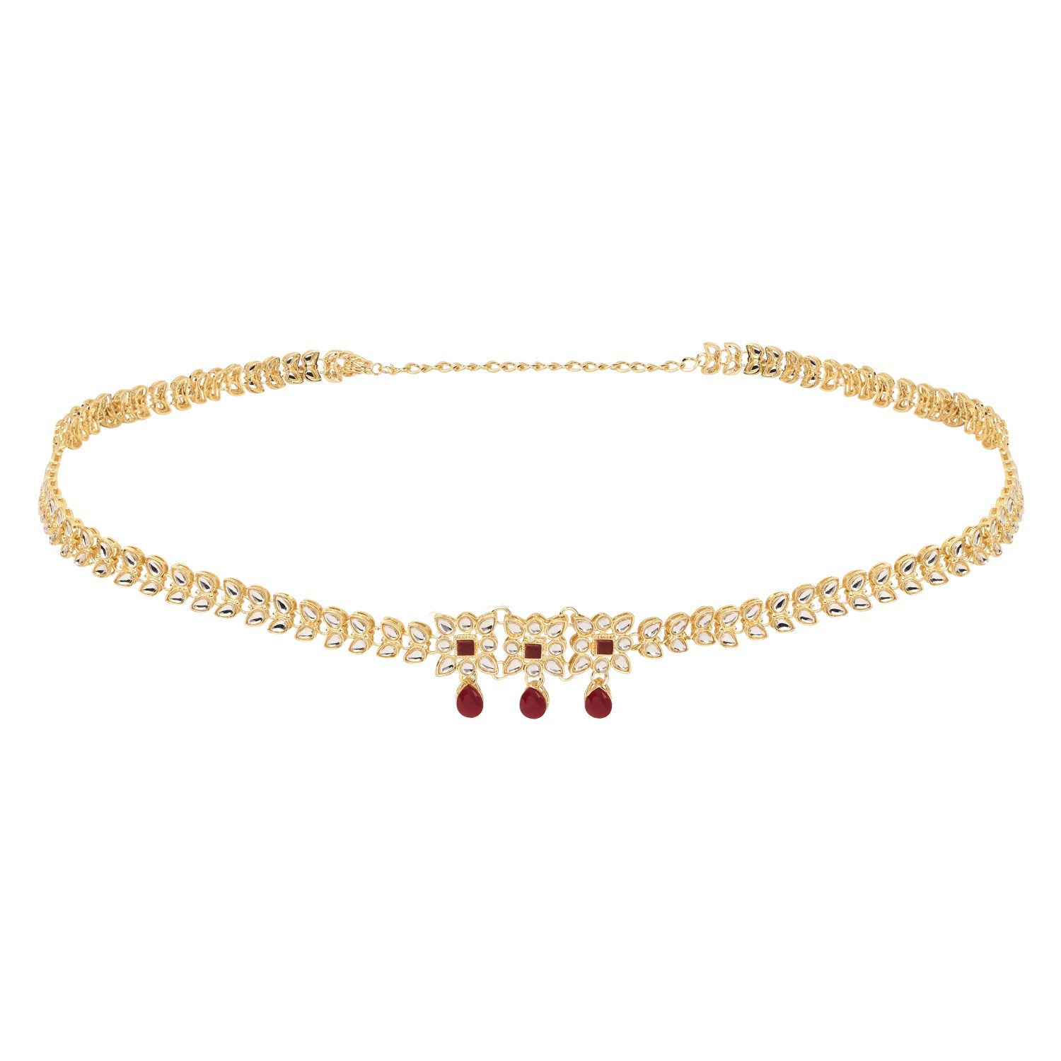 Etnico Gold Plated Traditional Kundan Adjustable Waist Chain/Belly Chain/Kamarband For Women