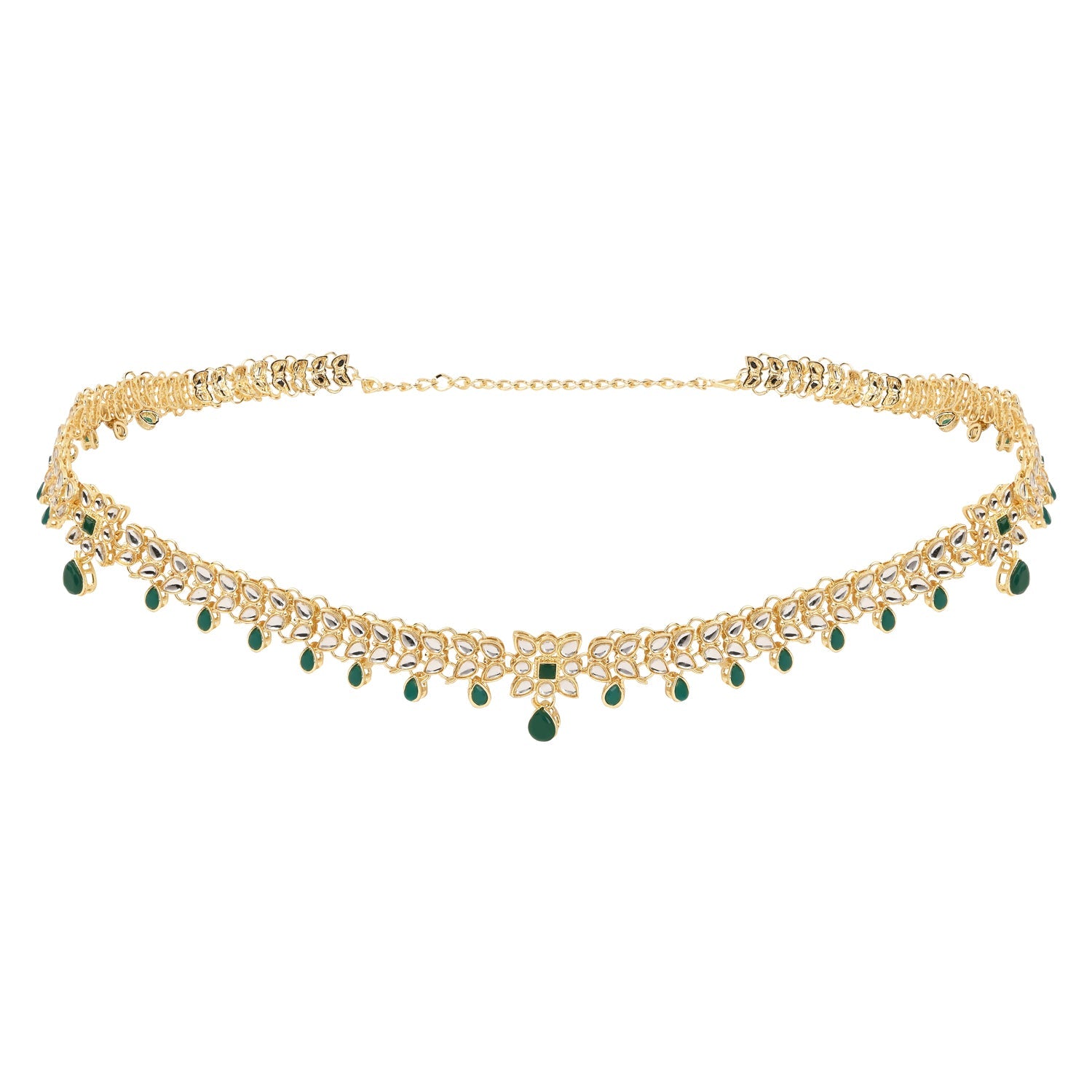 Etnico Gold Plated Traditional Kundan Adjustable Waist Chain/Belly Chain/Kamarband For Women