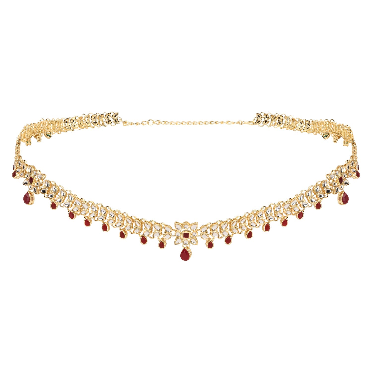 Etnico Gold Plated Traditional Kundan Adjustable Waist Chain/Belly Chain/Kamarband For Women