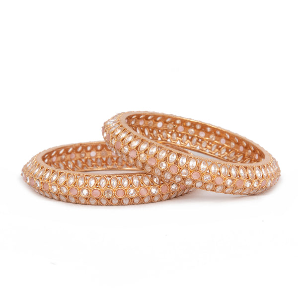 Radhhi Jewels Designer Premium Quality Rose Gold Plated Kundan Work Brass Kada/Bangles Set