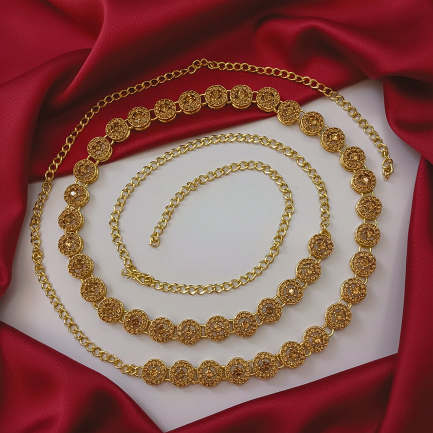 Etnico Gold Plated Traditional Ethnic Coin Design Adjustable Kamarband/Belly Chain/Kandora/Waist Belt For Women (B076FL)