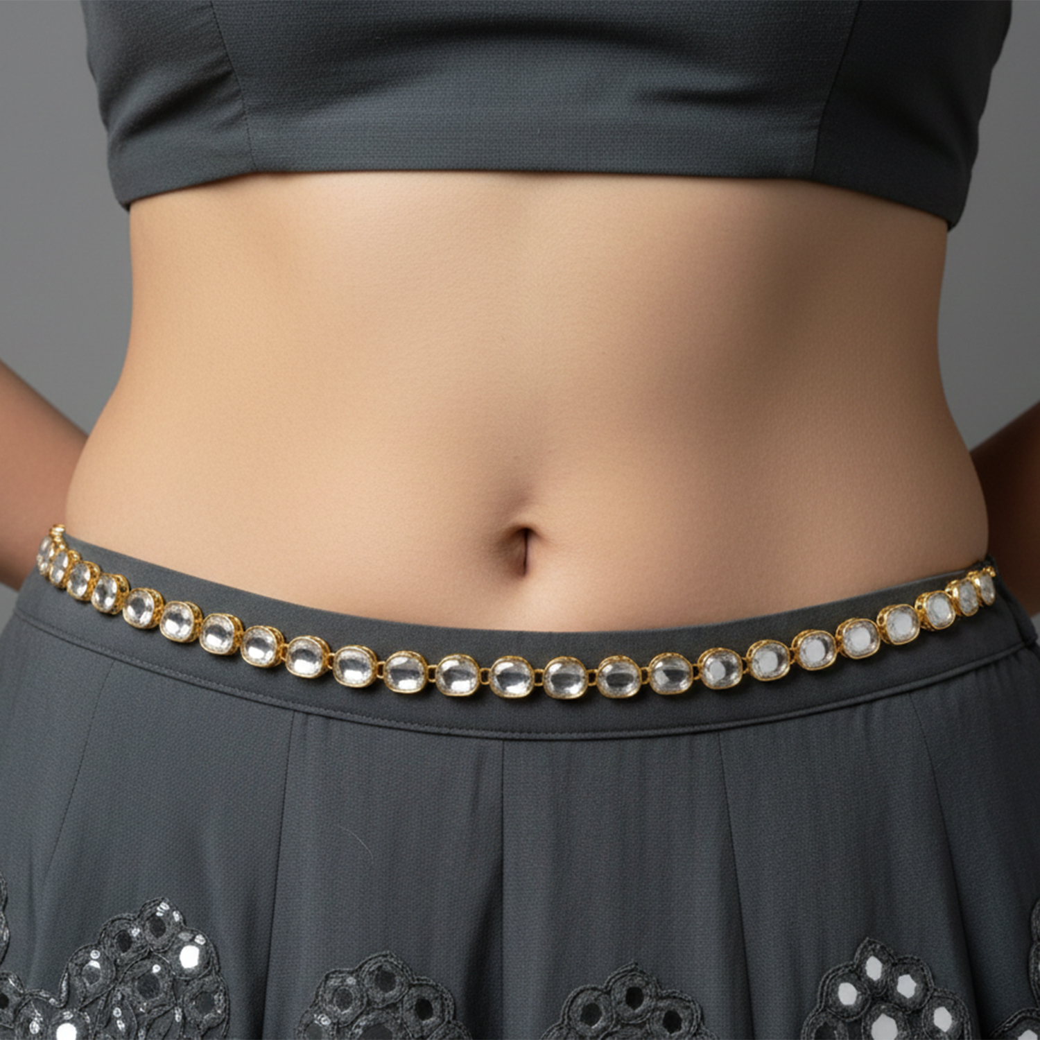 Etnico Gold Plated Classic Kundan Link Adjustable Kamarband/Belly Chain/Kandora/Waist Belt for Women (B082W)