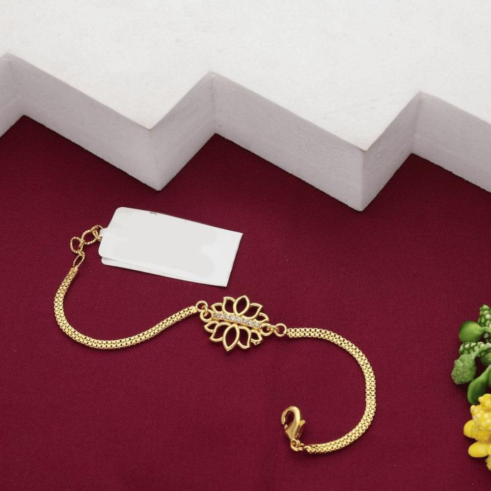 HR Sales Premium Micro Gold Plated Austrian Stone Designer Lotus Charm Bracelet