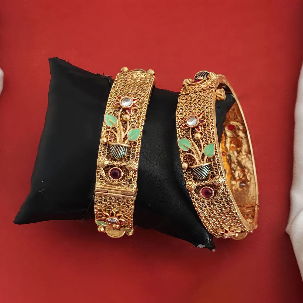 Js Fashion  Rajwadi Polish Accessories Women Antique Bangles Set