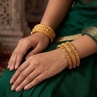 Js Fashion  Beautiful High Gold Polish Fancy 6 Bangles Set