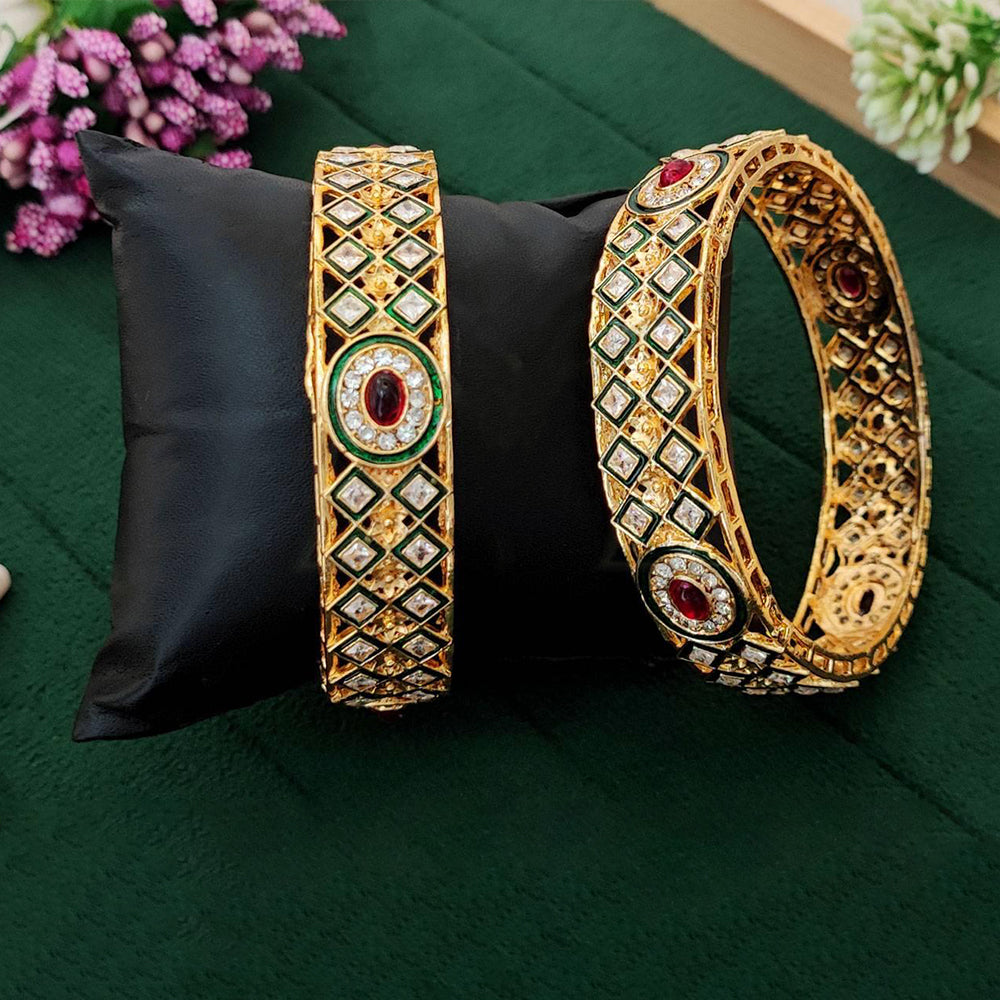 Js Fashion  Designer High Gold Polish Full Stone Fancy Style 2 Bangles Set