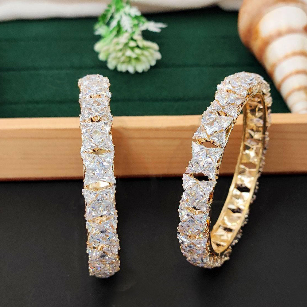 Js Fashion  American Diamond Square Cluster Designer 2 Bangles Set