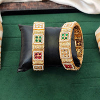 Js Fashion  Antique High Gold Bangles with Square Stone Design