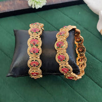 Js Fashion  Antique Gold Lotus Design Bangles Set for Women