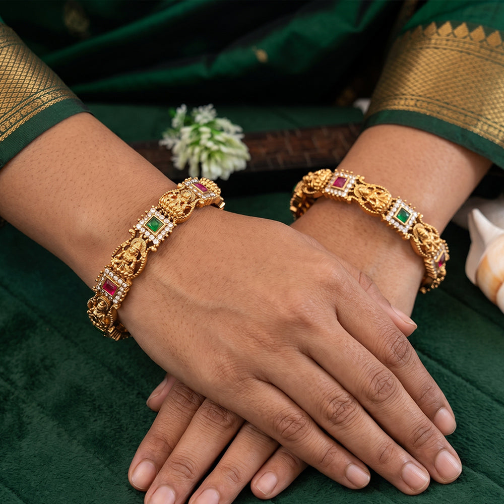 Js Fashion  Temple Design Gold Bangles with Lakshmi Motif