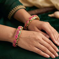 Js Fashion  Ethnic Gold Finish Lotus Bangles Set Festive Wear