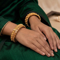 Js Fashion Antique Gold Pota Stone And Temple Bangles Set for Women